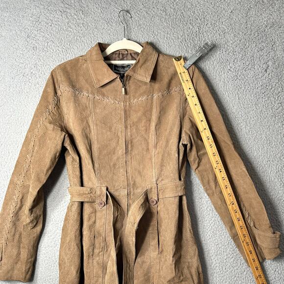 Marcelle Renee Leather Suede Jacket Womens M Brown Long Sleeve Full Zip READ - Picture 13 of 16